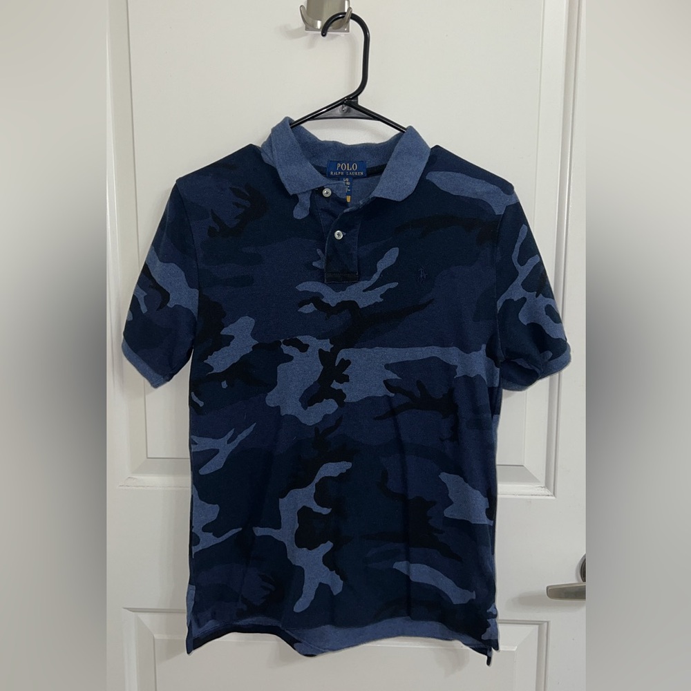 BOYS Size Large Camo Cotton Mesh Polo Ralph Lauren Collared Shirt